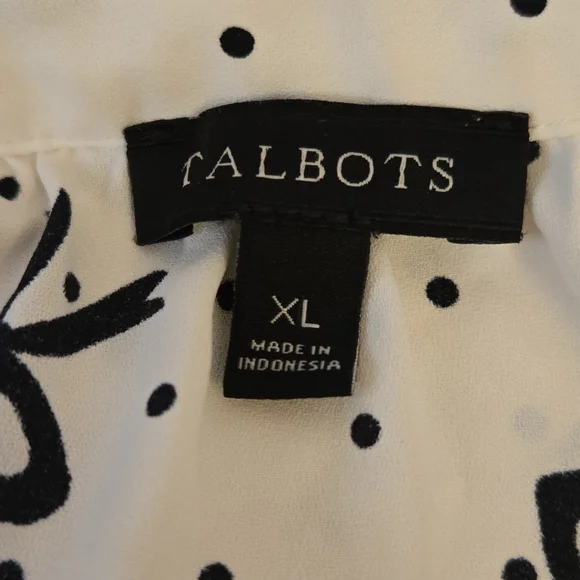 Talbots Smocked-Sleeve Bow Top Women's Size XL Casual Cottage Core Black/Cream - Picture 7 of 14
